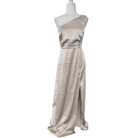Birdy Grey One-Shoulder Satin Gown in Champagne Gold - Picture 3 of 7